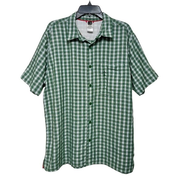 The North Face Mens Green Plaid Short Sleeve Button-Up Shirt With Chest Pocket - Picture 1 of 11